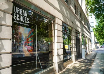 The Bomb Factory Art Foundation exterior with Urban Echoes window signage on Marylebone Road